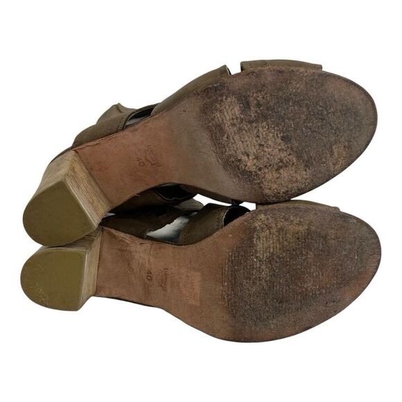 Free People Womens Size 40 Effie Leather Wooden Block Heeled Sandals in Taupe - Picture 5 of 7